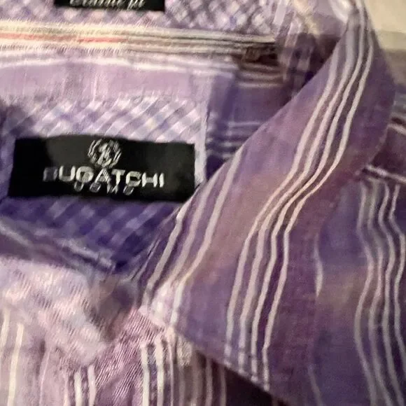 bugatchi purple mens dress shirt plaid button up shirt school boy - Picture 9 of 11